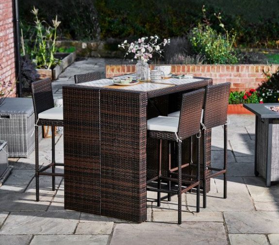 Peaktop by Teamson Home Outdoor & Garden Dining Furniture, 5 Pcs Rattan Patio High, Bar Table & Chair Set