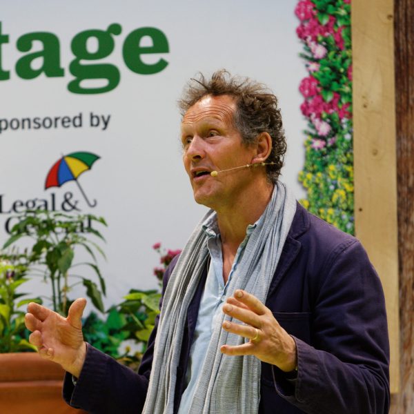 Celebrity gardener Monty Don talking onstage at BBC Gardeners' World Live